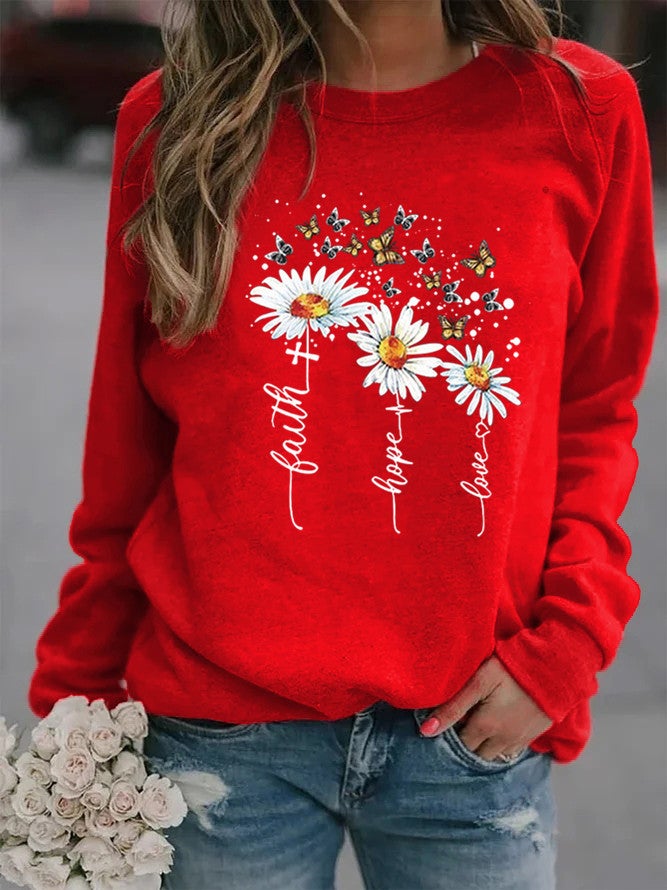 Animal Print Round Neck Womens Sweatshirt red without cap