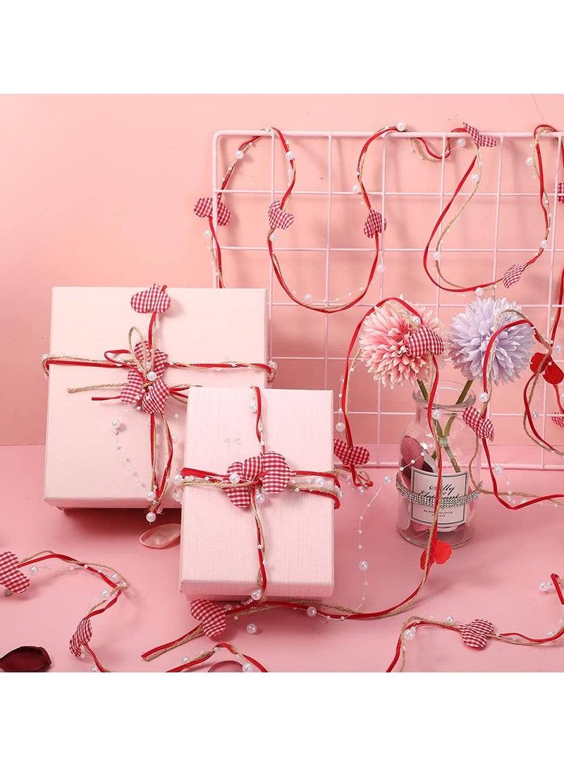 SYOSI 2 Rolls Valen tines Wired Ribbon Faux Wired Pearl Garland Heart Bead Valen tine Day Ribbon Heart Garland Wreath Artificial Bead Pearl Ribbon Wedding Party Decor 11 Yard - Image 3