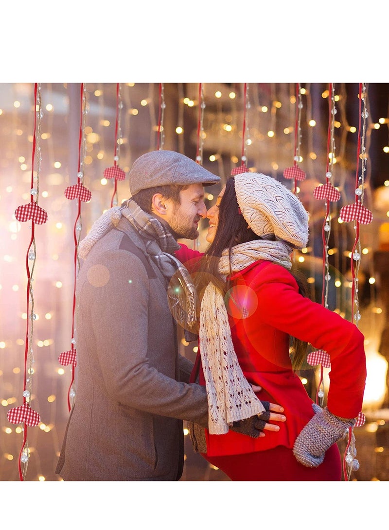 SYOSI 2 Rolls Valen tines Wired Ribbon Faux Wired Pearl Garland Heart Bead Valen tine Day Ribbon Heart Garland Wreath Artificial Bead Pearl Ribbon Wedding Party Decor 11 Yard - Image 5