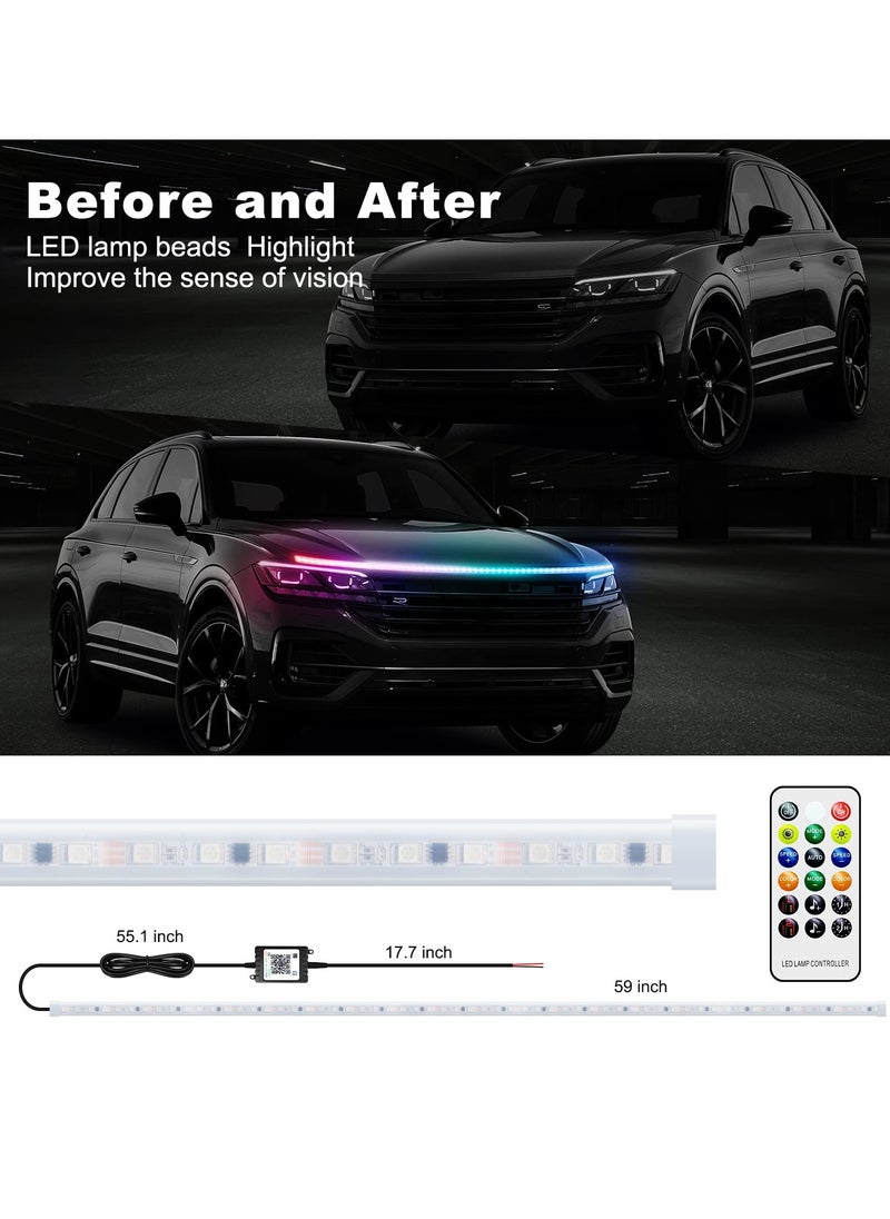 SYOSI Exterior Car LED Hood Light Strip, 59 IN Multi Color Car Under Hood Decoration Light Strips with Chasing, Flexible Waterproof Daytime Running Light Strip kit for Cars, SUVs, Trucks  - Image 2