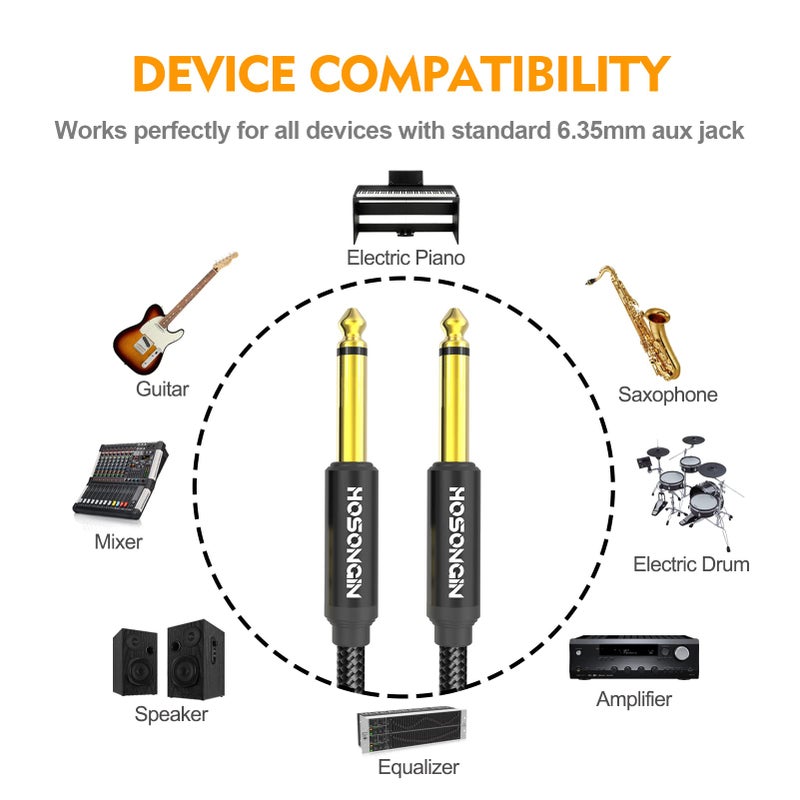 HOSONGIN 1/4 Inch Guitar Instrument Cable 2-Pack [Nylon Braided Shielded], 1/4 Inch to 1/4 inch TS Male to Male Plug Mono Audio Cord, Quarter Inch 6.35mm Unbalanced Interconnect Line - 10 feet - Image 3