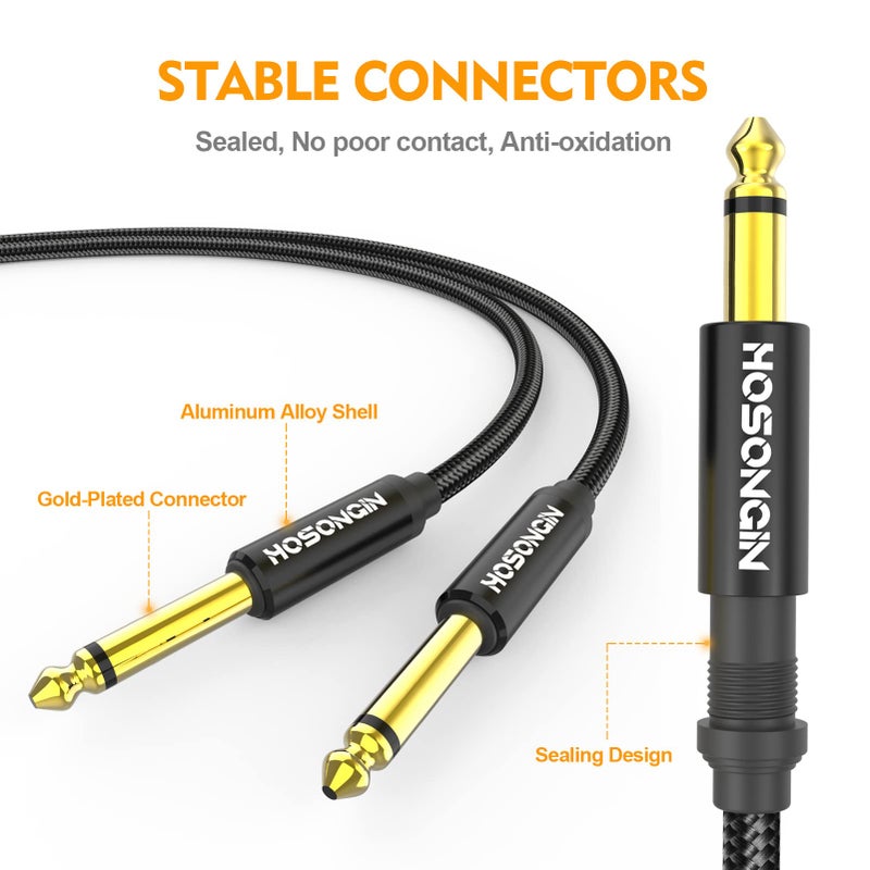 HOSONGIN 1/4 Inch Guitar Instrument Cable 2-Pack [Nylon Braided Shielded], 1/4 Inch to 1/4 inch TS Male to Male Plug Mono Audio Cord, Quarter Inch 6.35mm Unbalanced Interconnect Line - 10 feet - Image 5