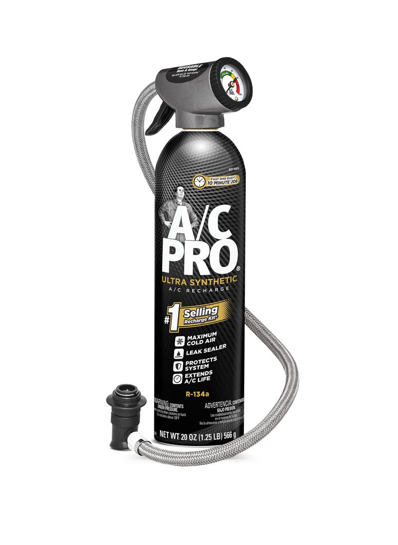 A/C Pro - A/C Pro Ultra Synthetic R-134a A/C Recharge Kit; maximum cold air, leak sealer, protects system, extends a/c life - 20 OZ (1.25 LB) 566 g - Image 1