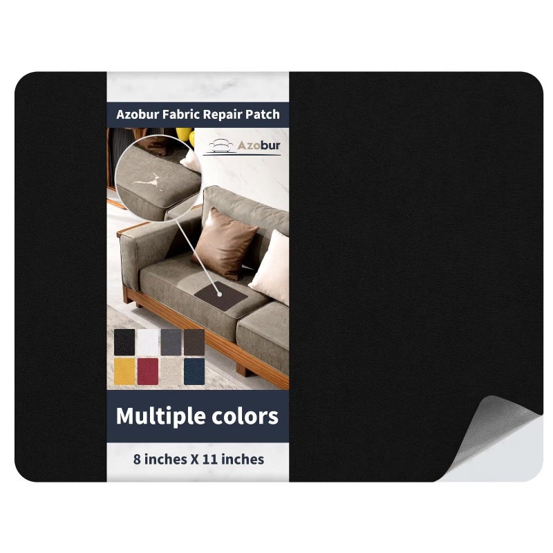 Azobur Velvet Patch,Self-Adhesive Rectangular Flannel Fabric Patch,Multicolor Available Anti Scratch Velvet 8X11 Inch Peel and Stick for Sofas, Automotive Interior, Handbags,and Pillow (Black) - Image 1
