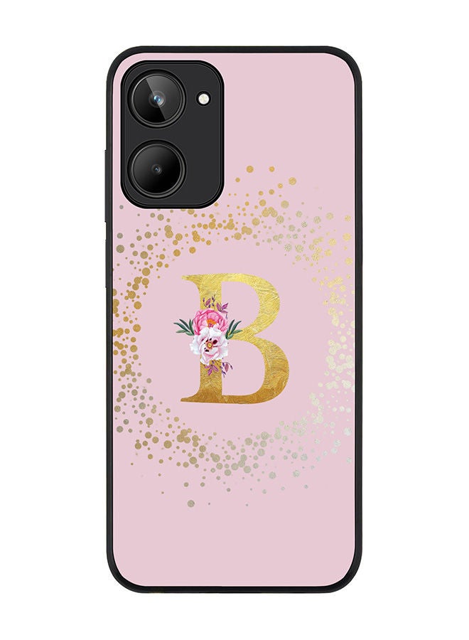 Stylizedd Rugged Black edge case for Realme 10 4G Slim fit Soft Case Flexible Rubber Edges Anti Drop TPU Cover -  Custom Monogram Initial Letter Floral Pattern Alphabet - B  (Pink ) - Image 1