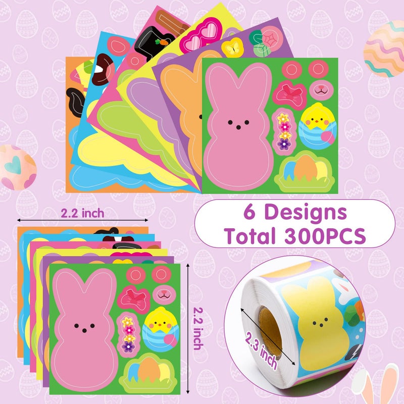 Haooryx Easter Bunny DIY Stickers - 300PCS Make A Face Bunny Animal Sticker Roll Make Your Own Rabbit Vinyl Waterproof Self Adhesive Water Bottle Laptop Skateboard Travel Case Scrapbook Journal Supply - Image 3