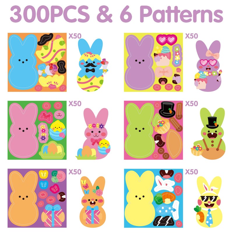 Haooryx Easter Bunny DIY Stickers - 300PCS Make A Face Bunny Animal Sticker Roll Make Your Own Rabbit Vinyl Waterproof Self Adhesive Water Bottle Laptop Skateboard Travel Case Scrapbook Journal Supply - Image 2