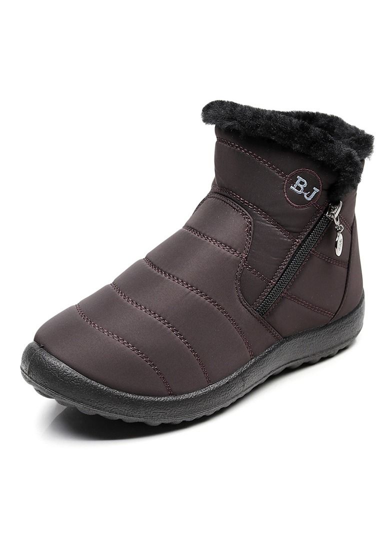 Loquat Women Thick Plush Waterproof Side Zipper Side Zipper Brown - Image 2