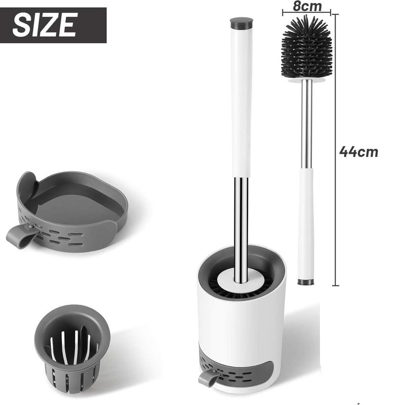 Noridy Pack of 2 Silicone Toilet Brush with Holder Stand, Quick Drying Toilet Bowl Cleaner Brush and Stand, Pot Commode Bathroom Tile Cleaning Scrubber Brushes - Image 3