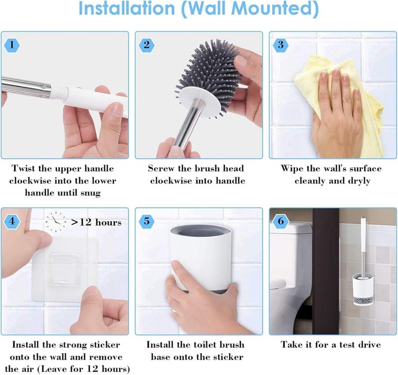 Noridy Pack of 2 Silicone Toilet Brush with Holder Stand, Quick Drying Toilet Bowl Cleaner Brush and Stand, Pot Commode Bathroom Tile Cleaning Scrubber Brushes - Image 5