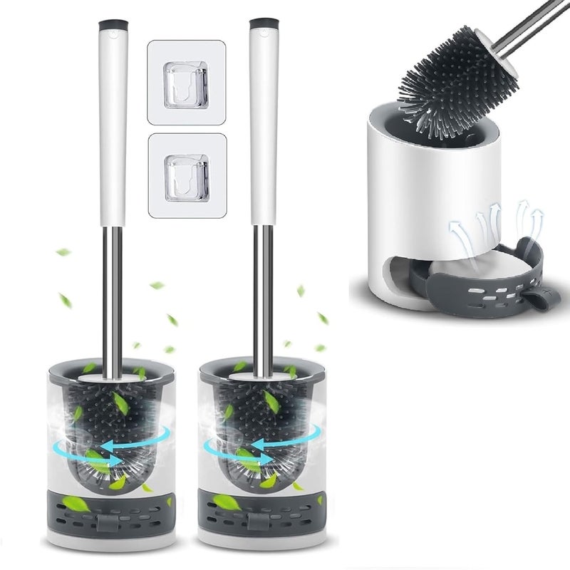 Noridy Pack of 2 Silicone Toilet Brush with Holder Stand, Quick Drying Toilet Bowl Cleaner Brush and Stand, Pot Commode Bathroom Tile Cleaning Scrubber Brushes - Image 1