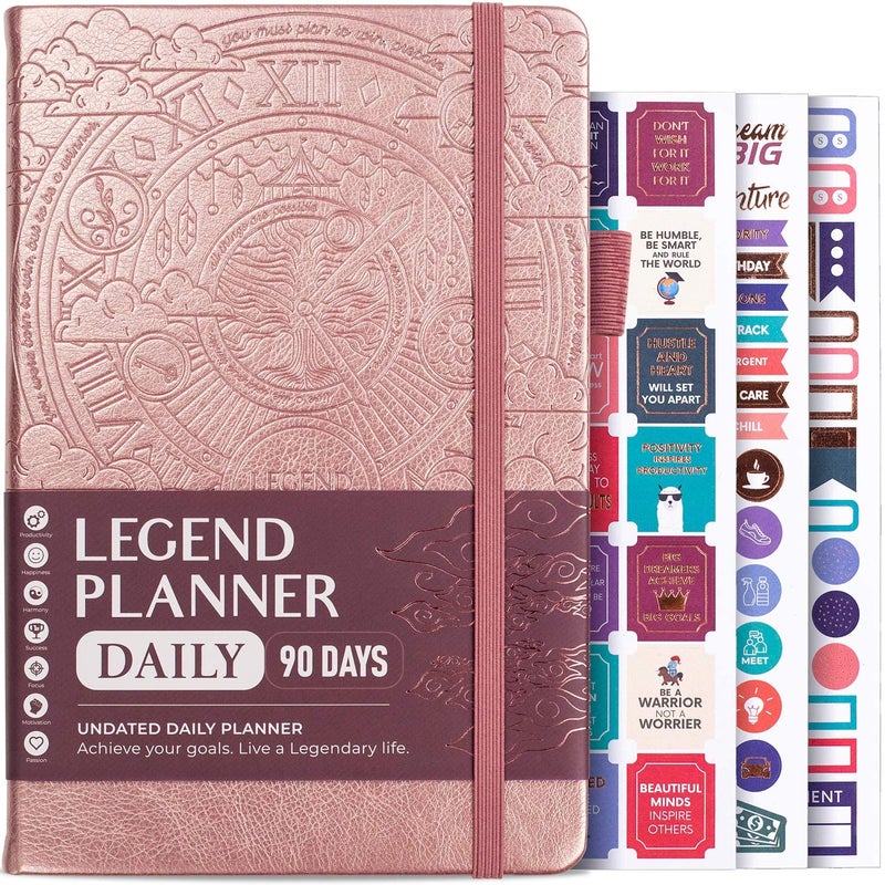 Legend Planner Daily for 3 Months â€“ Undated Monthly Weekly & Daily Planner to Hit Goals. Organizer & Productivity Journal, A5 (Rose Gold) - Image 1