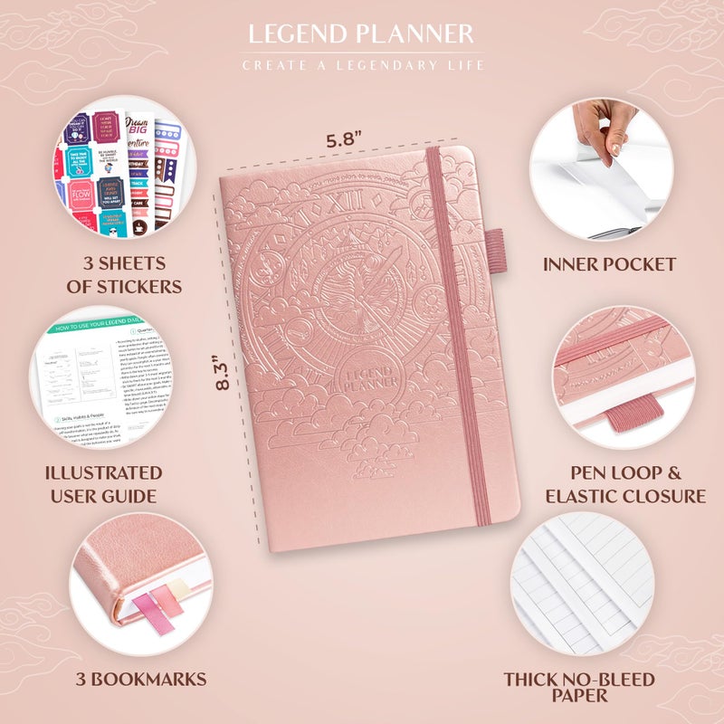 Legend Planner Daily for 3 Months â€“ Undated Monthly Weekly & Daily Planner to Hit Goals. Organizer & Productivity Journal, A5 (Rose Gold) - Image 2