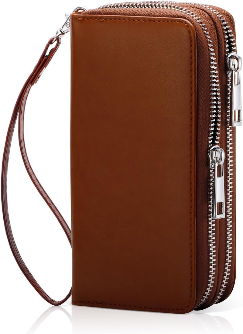 HAWEE Cellphone Wallet for Women Dual Zipper Long Purse with Removable Wristlet - Image 1