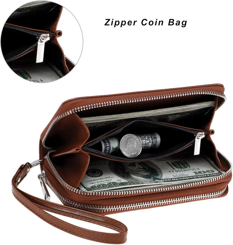 HAWEE Cellphone Wallet for Women Dual Zipper Long Purse with Removable Wristlet - Image 4