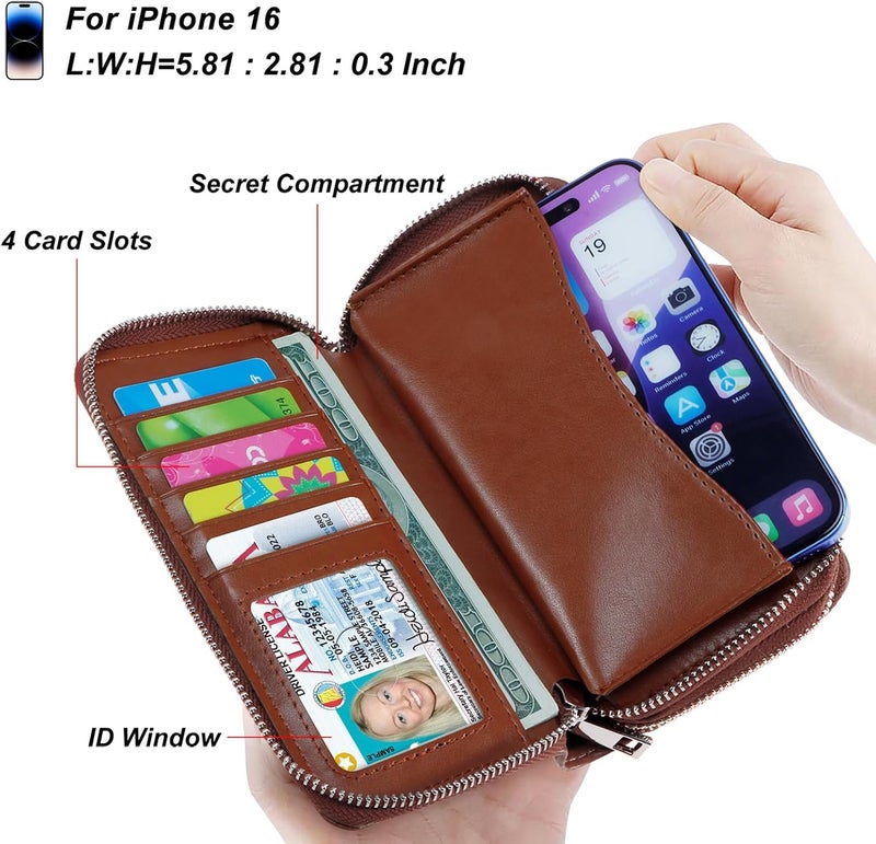 HAWEE Cellphone Wallet for Women Dual Zipper Long Purse with Removable Wristlet - Image 3