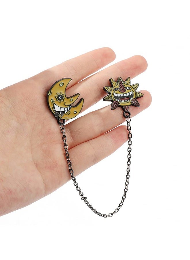 feimeng jewelry Soul Eater Manga Enamel Pins Set, Anime Cosplay Evil Sun And Moon With Black Chains Brooch Badges Lapel Pins For Backpack Collection Accessories, Metal, no gemstone - Image 2