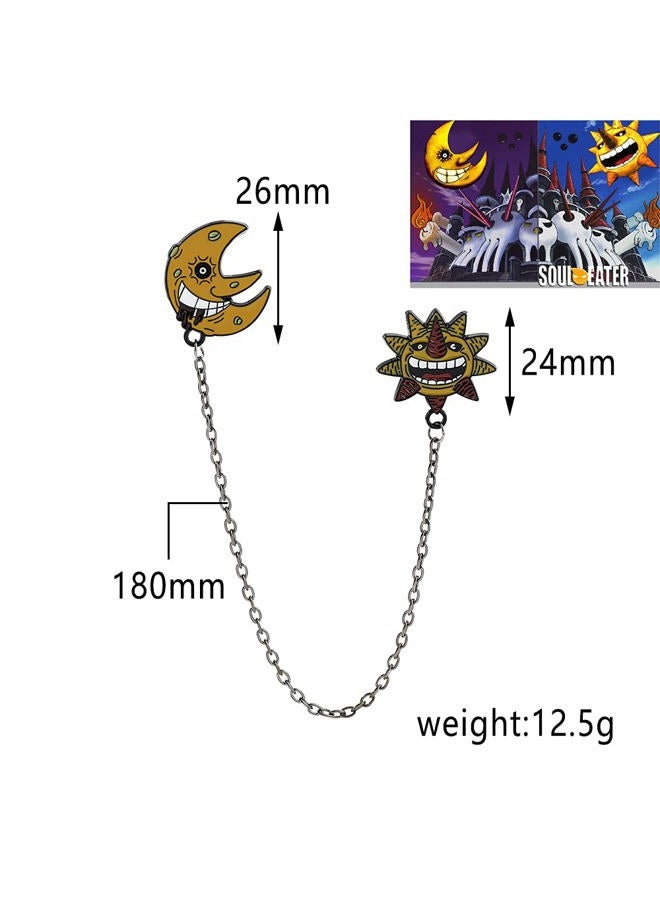 feimeng jewelry Soul Eater Manga Enamel Pins Set, Anime Cosplay Evil Sun And Moon With Black Chains Brooch Badges Lapel Pins For Backpack Collection Accessories, Metal, no gemstone - Image 5