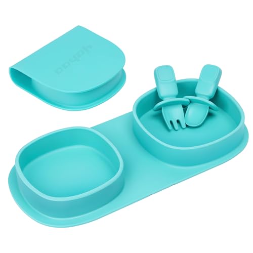 yahaa Silicone Foldable Novelty Dinner PlatesBaby Plates Travel Essential with Forks and SpoonsMicrowave Dishwasher SafeAqua
