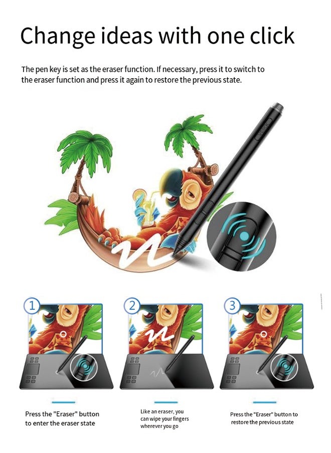 Veikk - Drawing Tablet VEIKK A50 Graphics Pen Tablet 10x6 inch Active Area,with Smart Gesture Touch and 8 Express Keys,8192 Levels Battery Free Pen,Support Tilt Function Work for MAC Wins and Android/Linux - Image 1