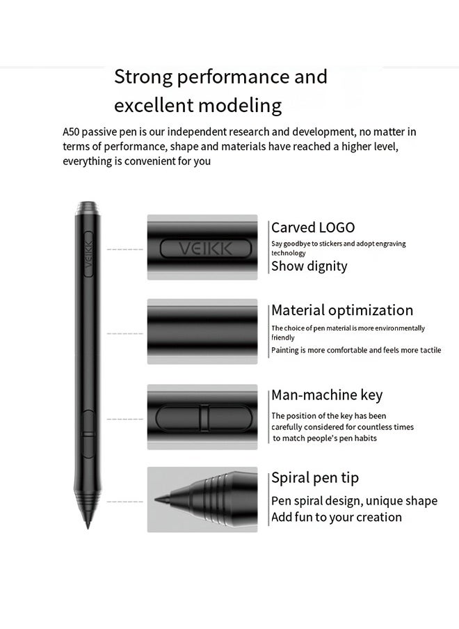 Veikk - Drawing Tablet VEIKK A50 Graphics Pen Tablet 10x6 inch Active Area,with Smart Gesture Touch and 8 Express Keys,8192 Levels Battery Free Pen,Support Tilt Function Work for MAC Wins and Android/Linux - Image 1