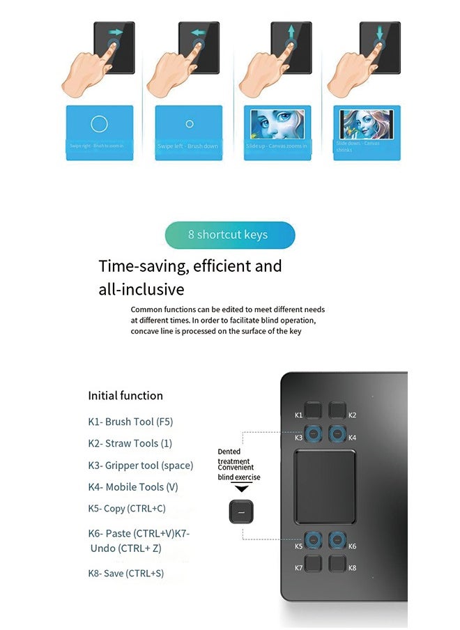 Veikk - Drawing Tablet VEIKK A50 Graphics Pen Tablet 10x6 inch Active Area,with Smart Gesture Touch and 8 Express Keys,8192 Levels Battery Free Pen,Support Tilt Function Work for MAC Wins and Android/Linux - Image 1