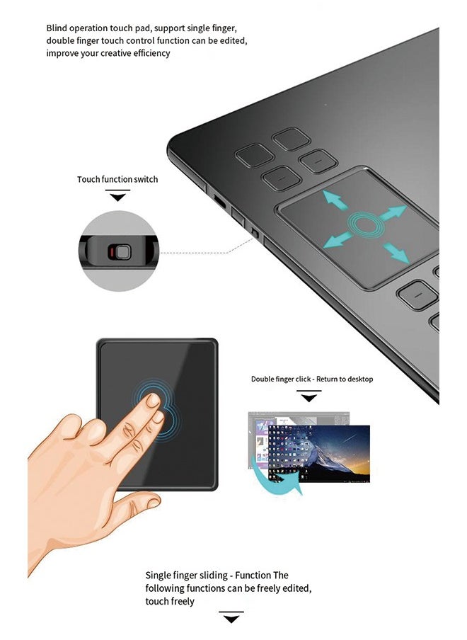 Veikk - Drawing Tablet VEIKK A50 Graphics Pen Tablet 10x6 inch Active Area,with Smart Gesture Touch and 8 Express Keys,8192 Levels Battery Free Pen,Support Tilt Function Work for MAC Wins and Android/Linux - Image 1