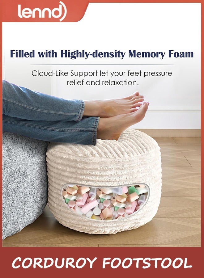 LENND Round Stuffed Pouf Ottoman,Corduroy Foot Rest with Shredded Foam Filling, Lightweight and Fluffy Pouf Storage Ottoman for Living Room,Floor Poufs for Couch,50×33CM - Image 4