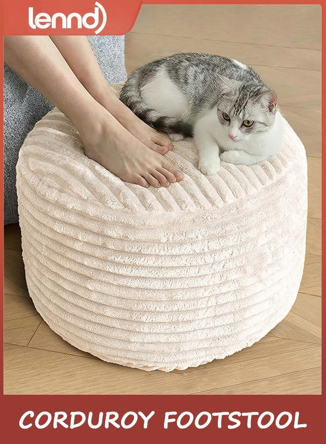 LENND Round Stuffed Pouf Ottoman,Corduroy Foot Rest with Shredded Foam Filling, Lightweight and Fluffy Pouf Storage Ottoman for Living Room,Floor Poufs for Couch,50×33CM - Image 1