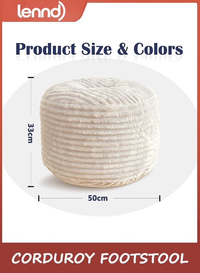LENND Round Stuffed Pouf Ottoman,Corduroy Foot Rest with Shredded Foam Filling, Lightweight and Fluffy Pouf Storage Ottoman for Living Room,Floor Poufs for Couch,50×33CM - Image 2