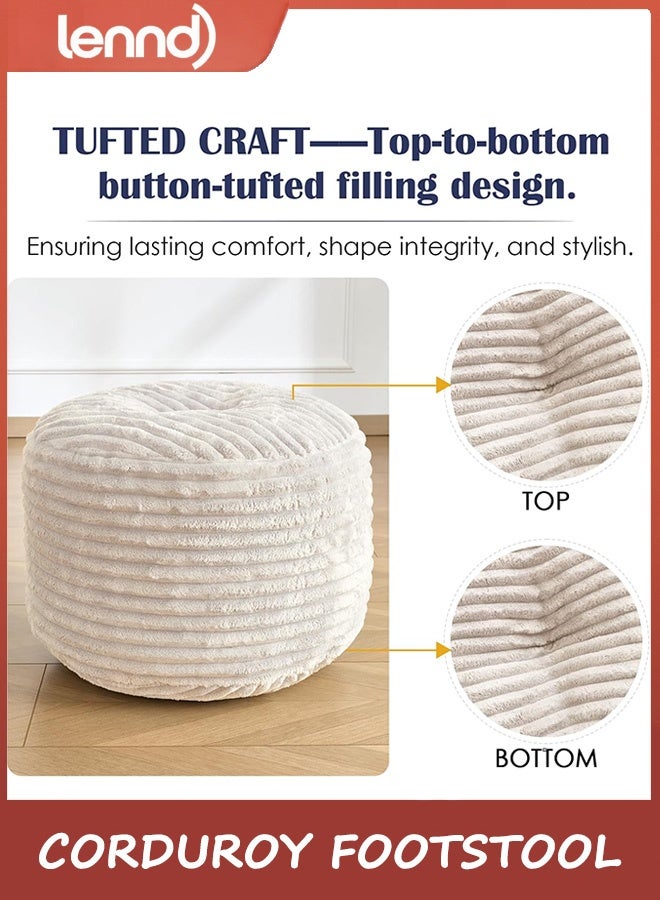 LENND Round Stuffed Pouf Ottoman,Corduroy Foot Rest with Shredded Foam Filling, Lightweight and Fluffy Pouf Storage Ottoman for Living Room,Floor Poufs for Couch,50×33CM - Image 5