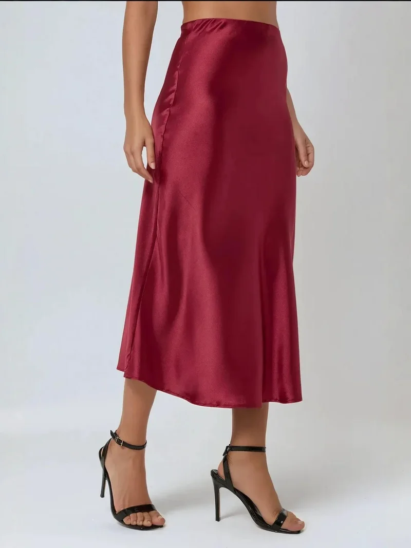 High-Waist Satin Midi Skirt