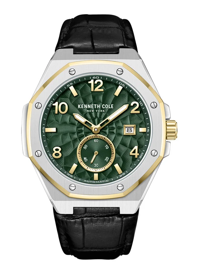 Kenneth Cole New York Kenneth Cole New York 42X50.5mm Automatic Men's Watch with Green Dial & Black Genuine Leather Strap
