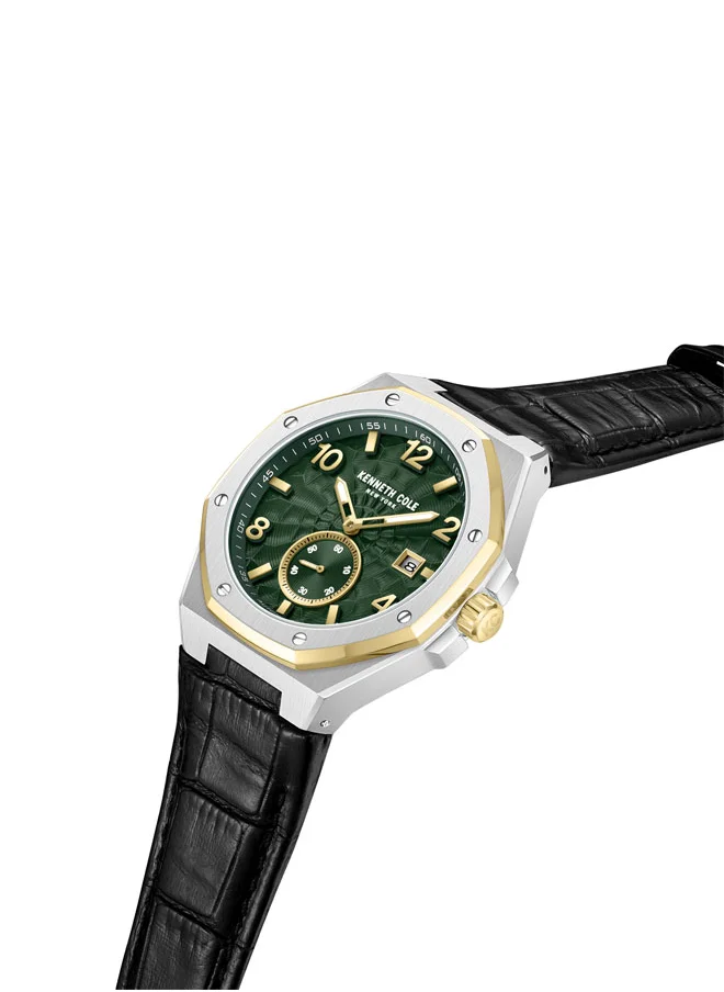 Kenneth Cole New York Kenneth Cole New York 42X50.5mm Automatic Men's Watch with Green Dial & Black Genuine Leather Strap