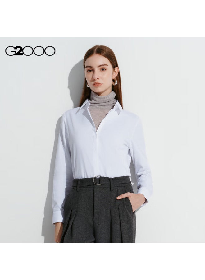 G2000 Spring And Autumn Mall-matching Business Casual Skin-friendly Long-sleeve Shirt, White, Size 34 - Image 2