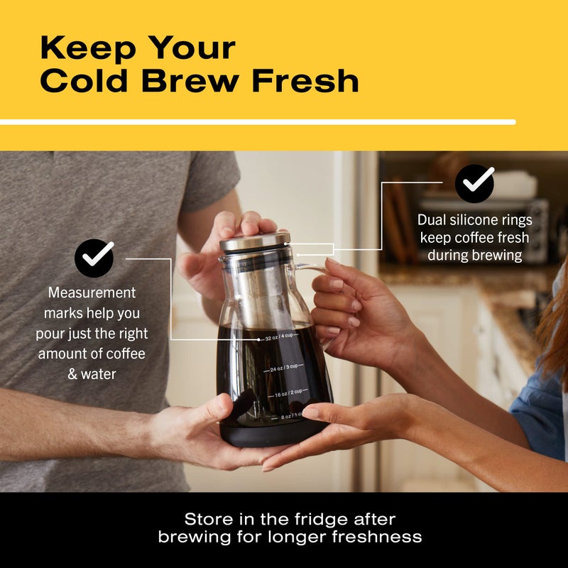 Bean Envy Cold Brew Coffee Maker - 32 oz Glass Coffee Cold Brew Maker and Pitcher w/Silicone Cap & Base - Image 3