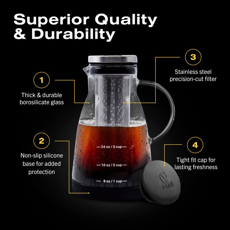 Bean Envy Cold Brew Coffee Maker - 32 oz Glass Coffee Cold Brew Maker and Pitcher w/Silicone Cap & Base - Image 4
