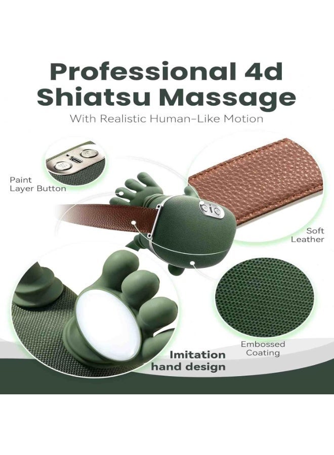 فوريول Fureul جهاز مساج لاسلكي للرقبة والظهر بتقنية الشياتسو 4D مع تدفئة، مساج كهربائي قابل للشحن لتدليك الأنسجة العميقة، تصميم يحاكي حركة اليد لتخفيف آلام العضلات والاسترخاء (أخضر) - Image 5