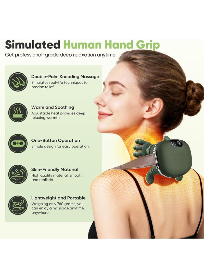 فوريول Fureul جهاز مساج لاسلكي للرقبة والظهر بتقنية الشياتسو 4D مع تدفئة، مساج كهربائي قابل للشحن لتدليك الأنسجة العميقة، تصميم يحاكي حركة اليد لتخفيف آلام العضلات والاسترخاء (أخضر) - Image 2