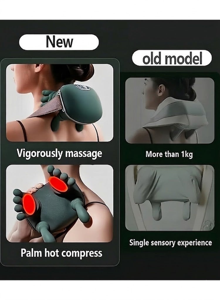 فوريول Fureul جهاز مساج لاسلكي للرقبة والظهر بتقنية الشياتسو 4D مع تدفئة، مساج كهربائي قابل للشحن لتدليك الأنسجة العميقة، تصميم يحاكي حركة اليد لتخفيف آلام العضلات والاسترخاء (أخضر) - Image 4