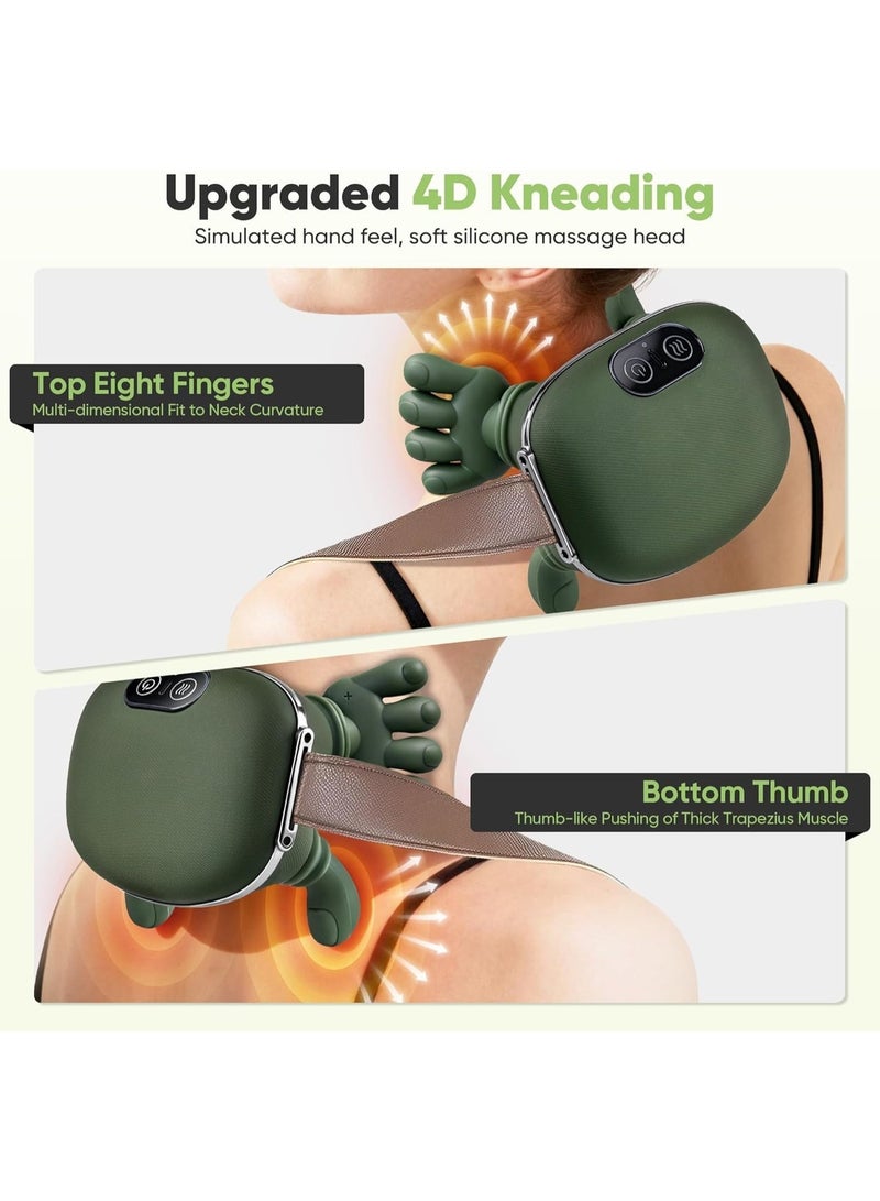 فوريول Fureul جهاز مساج لاسلكي للرقبة والظهر بتقنية الشياتسو 4D مع تدفئة، مساج كهربائي قابل للشحن لتدليك الأنسجة العميقة، تصميم يحاكي حركة اليد لتخفيف آلام العضلات والاسترخاء (أخضر) - Image 3