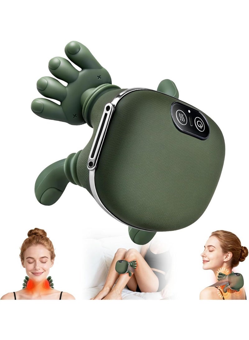 فوريول Fureul جهاز مساج لاسلكي للرقبة والظهر بتقنية الشياتسو 4D مع تدفئة، مساج كهربائي قابل للشحن لتدليك الأنسجة العميقة، تصميم يحاكي حركة اليد لتخفيف آلام العضلات والاسترخاء (أخضر) - Image 1