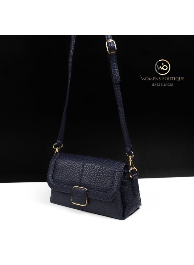 Elegant and practical women's crossbody bag with a unique texture-navy blue
