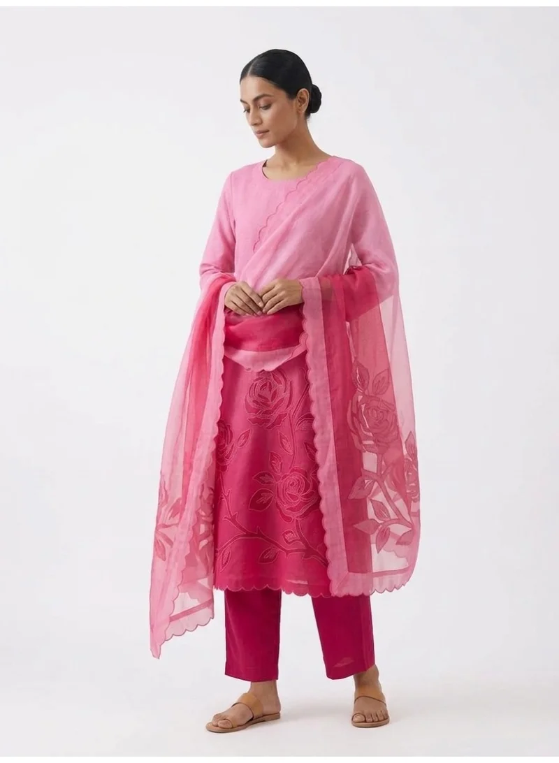 PRIYA’S PANACHE pink Unstitched Pink Mul Chanderi Embroidered Salwar Suit for Women with Organza Dupatta | Indian Dress for Ladies | Pakistani Suit Salwar Kurta | Kurta Set Ladies Indian Free size material stitchable up to 54 inches (7XL) for Women | Best Price UAE