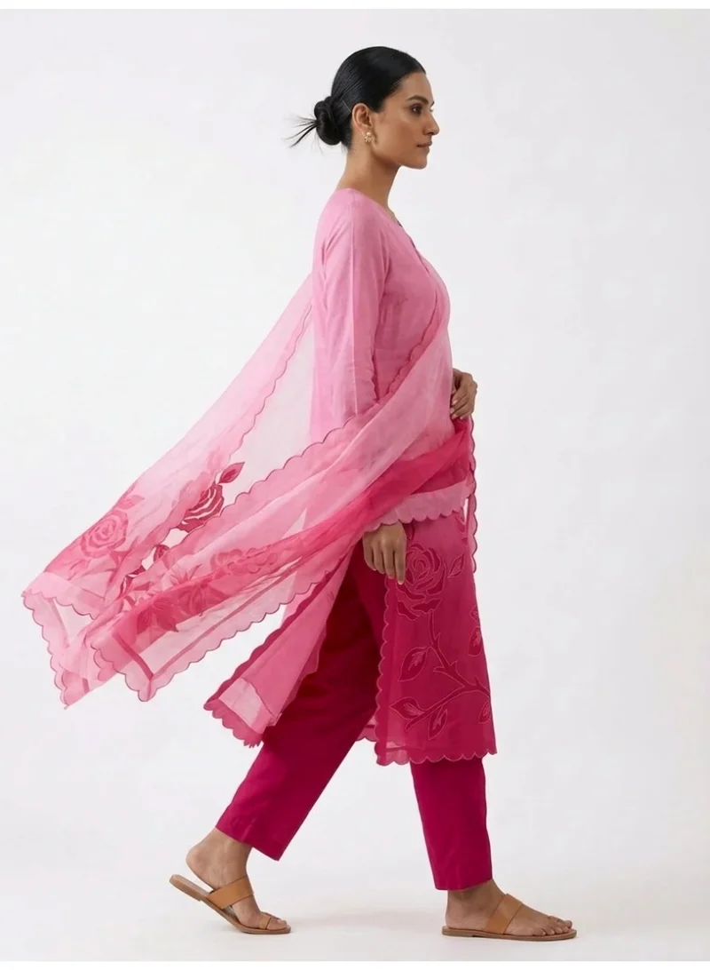 PRIYA’S PANACHE pink Unstitched Pink Mul Chanderi Embroidered Salwar Suit for Women with Organza Dupatta | Indian Dress for Ladies | Pakistani Suit Salwar Kurta | Kurta Set Ladies Indian Free size material stitchable up to 54 inches (7XL) for Women | Best Price UAE