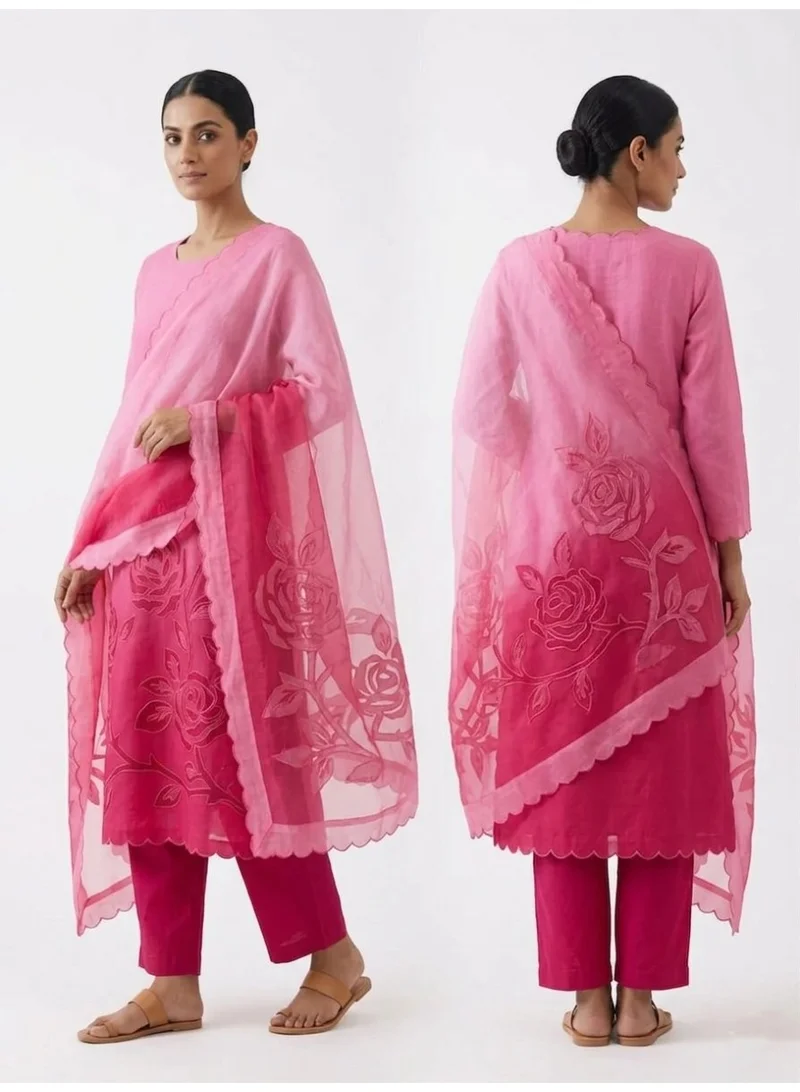 PRIYA’S PANACHE pink Unstitched Pink Mul Chanderi Embroidered Salwar Suit for Women with Organza Dupatta | Indian Dress for Ladies | Pakistani Suit Salwar Kurta | Kurta Set Ladies Indian Free size material stitchable up to 54 inches (7XL) for Women | Best Price UAE