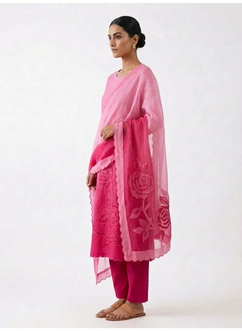 PRIYA’S PANACHE pink Unstitched Pink Mul Chanderi Embroidered Salwar Suit for Women with Organza Dupatta | Indian Dress for Ladies | Pakistani Suit Salwar Kurta | Kurta Set Ladies Indian Free size material stitchable up to 54 inches (7XL) for Women | Best Price UAE