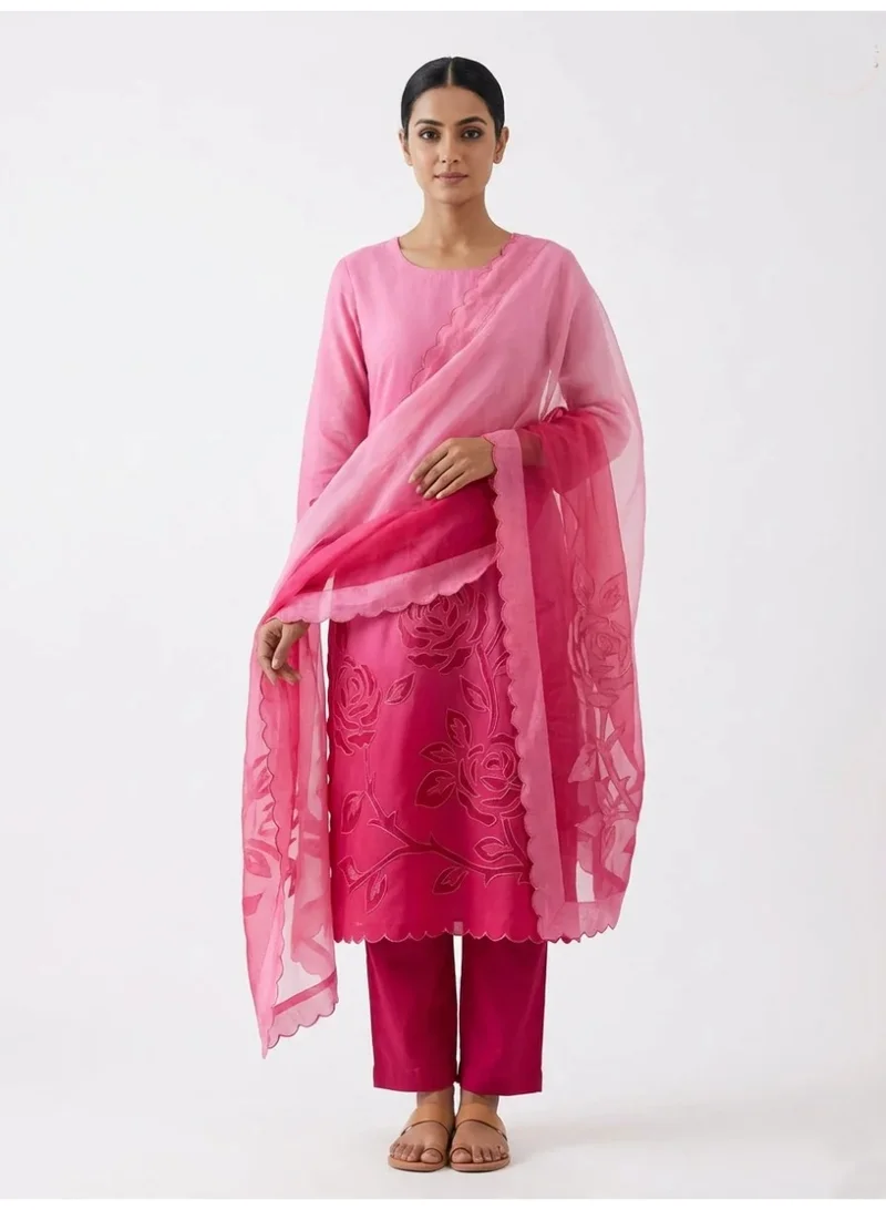 PRIYA’S PANACHE pink Unstitched Pink Mul Chanderi Embroidered Salwar Suit for Women with Organza Dupatta | Indian Dress for Ladies | Pakistani Suit Salwar Kurta | Kurta Set Ladies Indian Free size material stitchable up to 54 inches (7XL) for Women | Best Price UAE