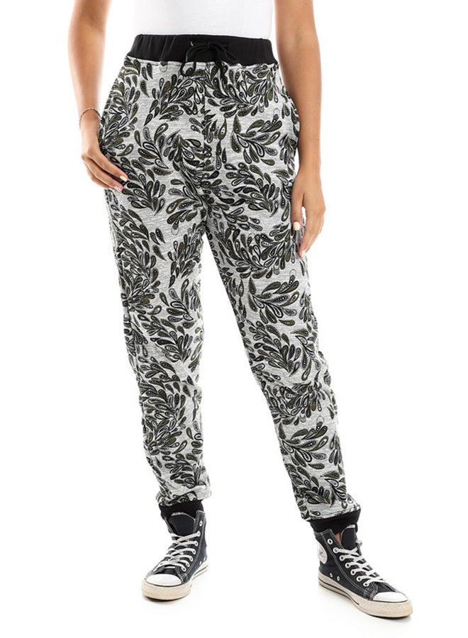 Andora Patterned Regular Pants With Hem - Heather Grey & Dark Olive - Image 1
