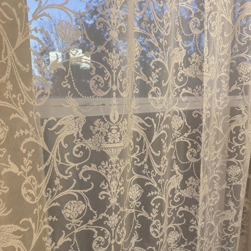 TUDECO Beige Lace Curtains for Bedroom - Floral Sheer Boho Crochet Curtains 63 Inch Length, Natural Ruffle Short Rod Pocket Light Filtering Window Treatment Grandma Core Decor, 59 x 63 Inch - Image 4